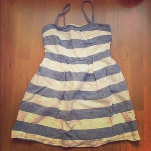Loft Striped Chambray and White Linen Cotton Dress
